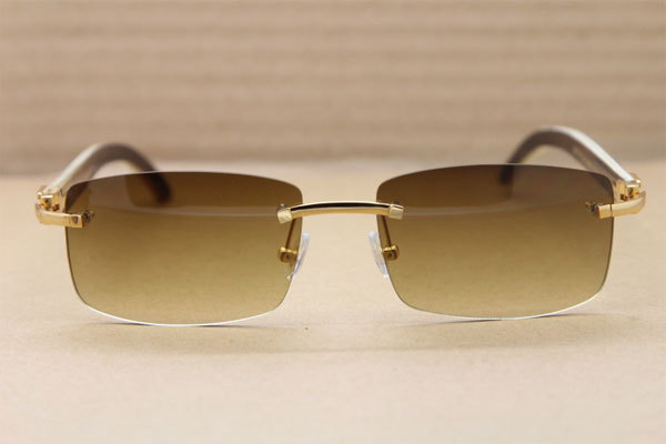 Hot Cartier CT 8200757 Rimless Sun Glasses Original White Inside Black Buffalo Horn Sunglasses 8200758 Gold Brown Lens