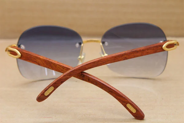 Cartier CT 8100908 Rimless T8100907 Original Wood Sunglasses