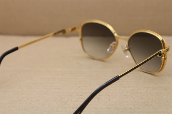 Cartier Metal 6338246 Original Sunglasses in Black Gold Brown Lens Men luxury brand Sunglasses