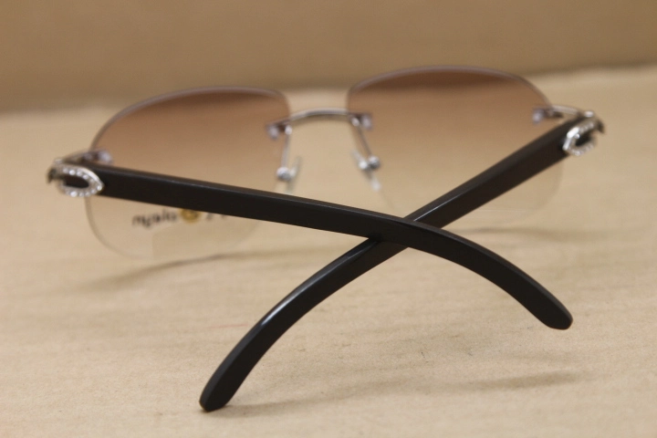 New Rimless Big Diamond T8100928 Black Buffalo Genuine horn Sunglasses limited edition Glasses