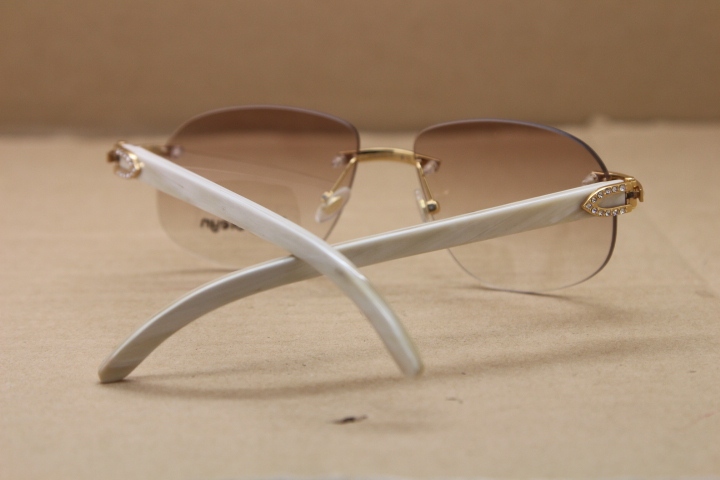 Genuine Natural Buffalo horn White Rimless Sunglasses Men designer T8100928 glasses