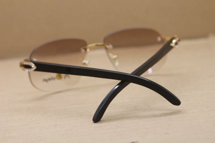 New Rimless Big Diamond T8100928 Black Buffalo Genuine horn Sunglasses limited edition Glasses