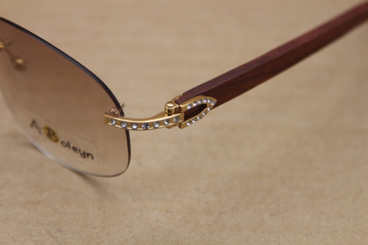 gold wood glasses frames Rimless T8100928 Wood Sunglasses Big Diamond Glasses