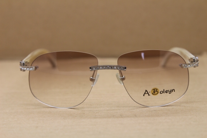 Genuine Natural Buffalo horn White Rimless Sunglasses Men designer T8100928 glasses