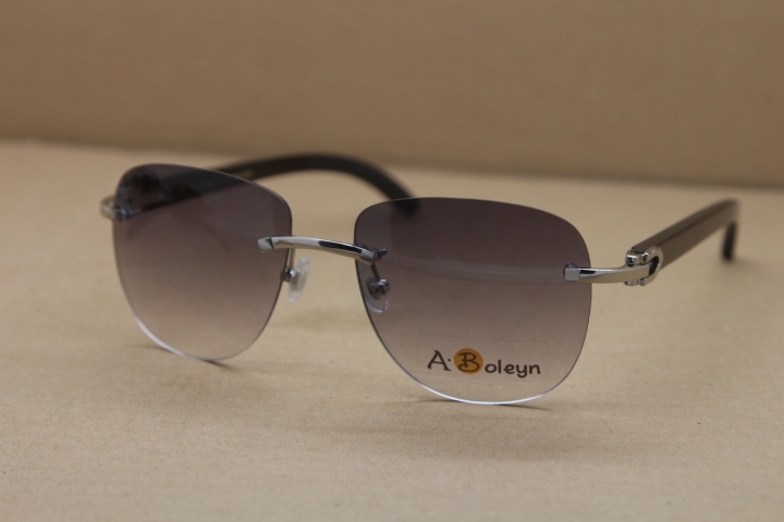 Cartier Rimless Sunglasses T8300680 Original Black Buffalo Horn Sunglasses in Gold Brown Lens