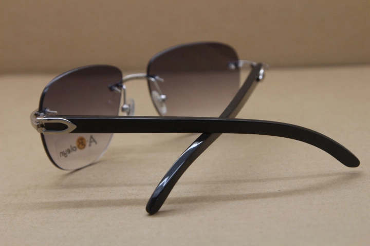 Cartier Rimless Sunglasses T8300680 Original Black Buffalo Horn Sunglasses in Gold Brown Lens