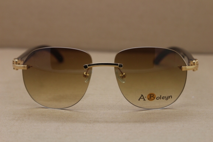 Manufacturers wholesale T8300829 Rimless Black Buffalo Horn Sunglasses designer glasses frames men New