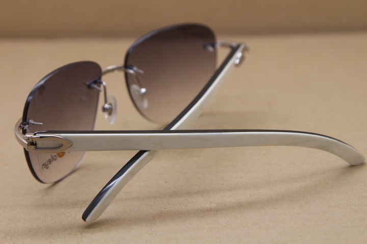 Cartier Rimless Sunglasses T8300680 Original Black Mix White Buffalo Horn Sunglasses in Gold Brown Lens