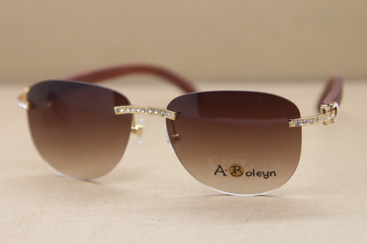 2017 New Rimless Decor Wood frame T8307005 Big diamond Sunglasses Gold Wood Sunglasses luxury sunglasses