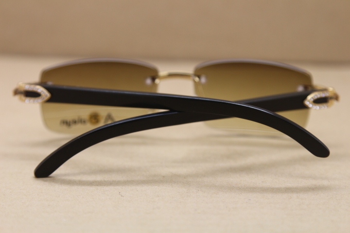 Cartier New Rimless Gold 8200757 or Silver 8200758 Big diamond Glasses Men Black Buffalo Genuine horn Sun glasses