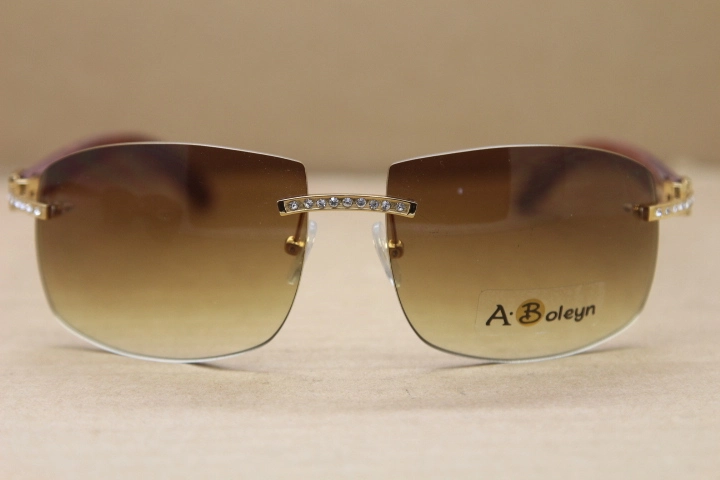 Hot Larger 4189705 Men Brand Sunglasses Big Diamond Glasses Rimless Gold Wood Sun Glasses