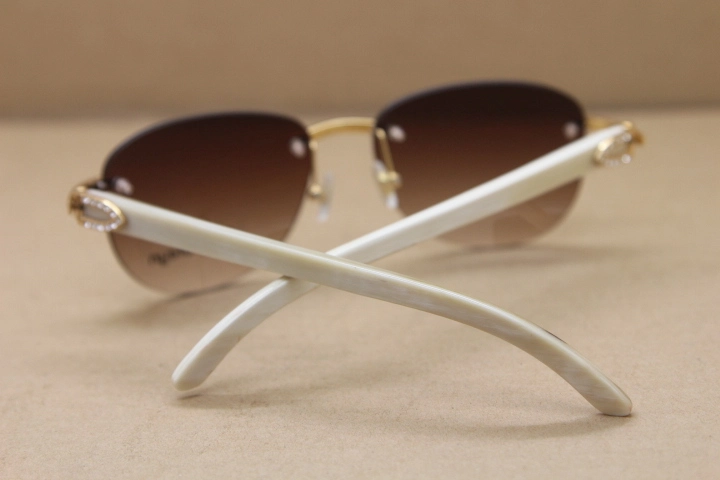 2017 New Big diamond Sunglasses Rimless T8307005 White Buffalo Horn Glasses Women Brand Sun Glasses