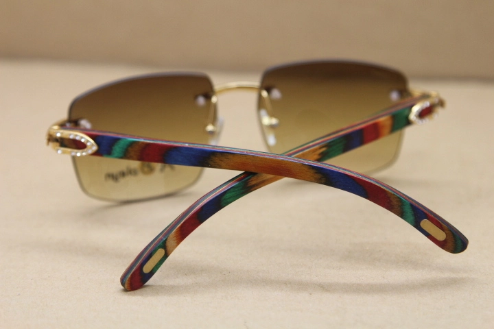 Hot T8300816 Rimless peacock wood Sunglasses  Men Women Big diamond Glasses