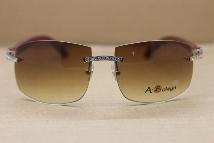 Hot Larger 4189705 Men Brand Sunglasses Big Diamond Glasses Rimless Gold Wood Sun Glasses