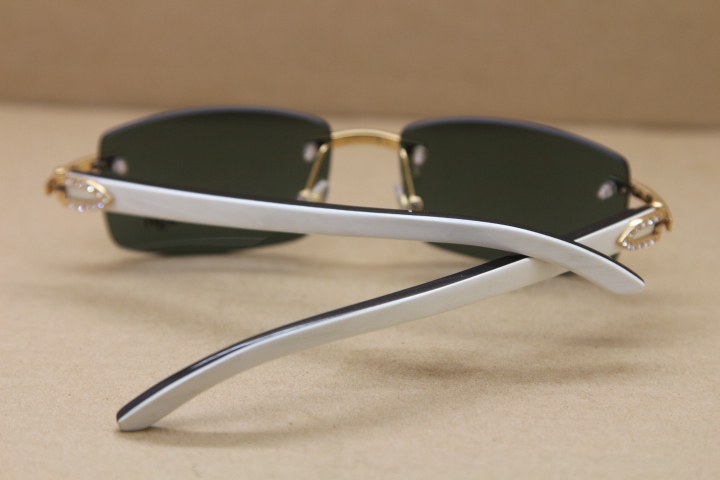 Cartier Genuine Natural Buffalo horn White inside Black Rimless Sunglasses Big diamond 8200757 Sun glasses