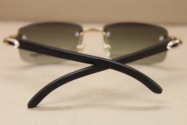 Cartier New Rimless Gold 8200757 or Silver 8200758 Big diamond Glasses Men Black Buffalo Genuine horn Sun glasses