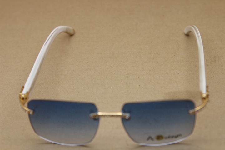 New Rimless T8300816 Big Diamond glasses Brand White Genuine horn Sunglasses designer glasses