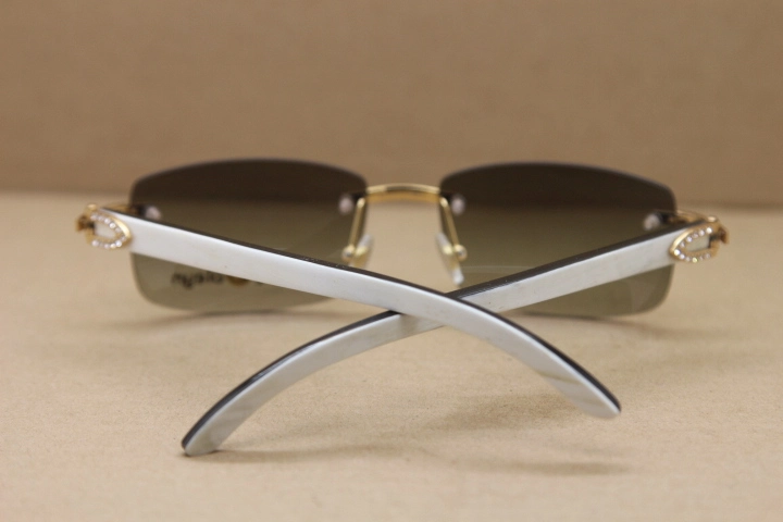 Cartier Genuine Natural Buffalo horn White inside Black Rimless Sunglasses Big diamond 8200757 Sun glasses