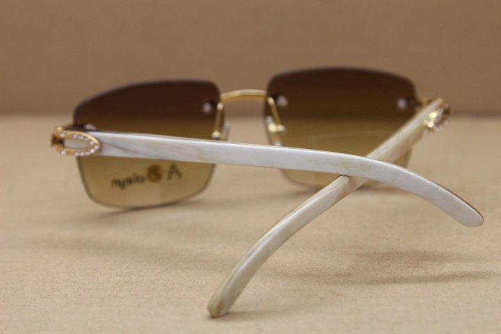 New Rimless T8300816 Big Diamond glasses Brand White Genuine horn Sunglasses designer glasses