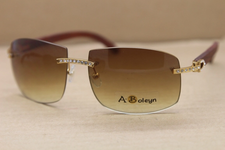 Hot Larger 4189705 Men Brand Sunglasses Big Diamond Glasses Rimless Gold Wood Sun Glasses