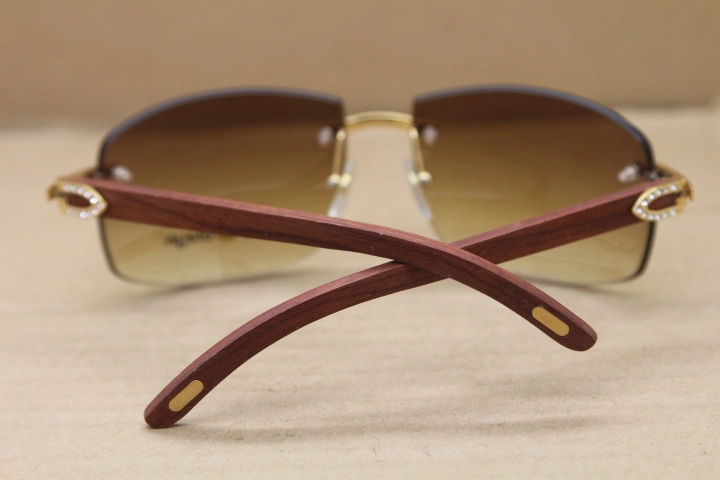 Hot Larger 4189705 Men Brand Sunglasses Big Diamond Glasses Rimless Gold Wood Sun Glasses