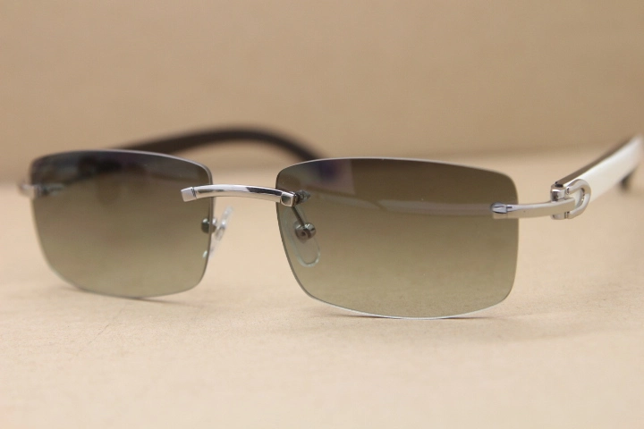 Hot Cartier CT 8200757 Rimless Sun Glasses Original White Inside Black Buffalo Horn Sunglasses 8200758 Gold Brown Lens