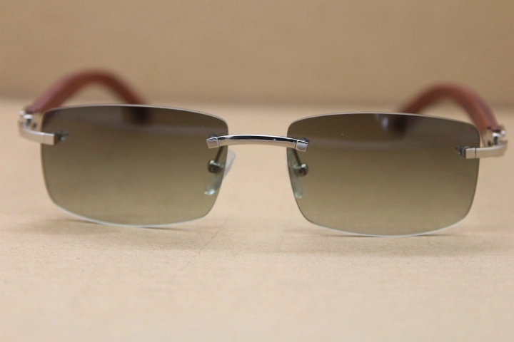 Hot Cartier CT 8200757 Rimless Wood Sunglasses 8200758 Silver Brown Lens