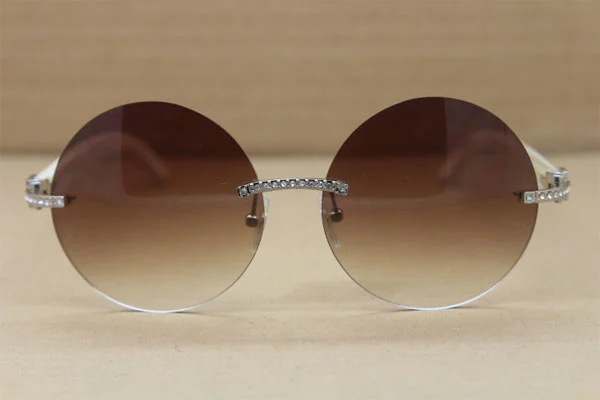 Cartier T3524012 diamond Rimless Original White Buffalo Horn in Sunglasses Gold Brown or Silver Brown Lens Size:57