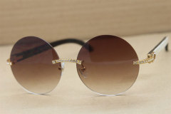 Cartier T3524012 diamond Rimless Original Black Mix White Buffalo Horn in Sunglasses Gold Brown or Silver Brown Lens Size:57