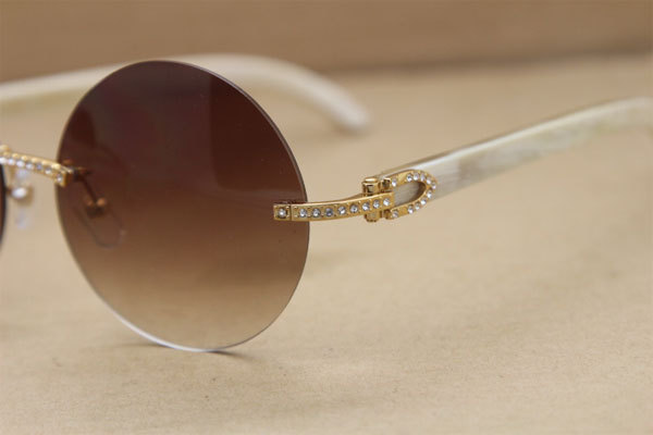 Cartier T3524012 diamond Rimless Original White Buffalo Horn in Sunglasses Gold Brown or Silver Brown Lens Size:57