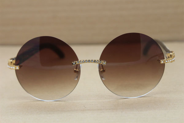 Cartier T3524012 diamond Rimless Original Black Mix White Buffalo Horn in Sunglasses Gold Brown or Silver Brown Lens Size:57