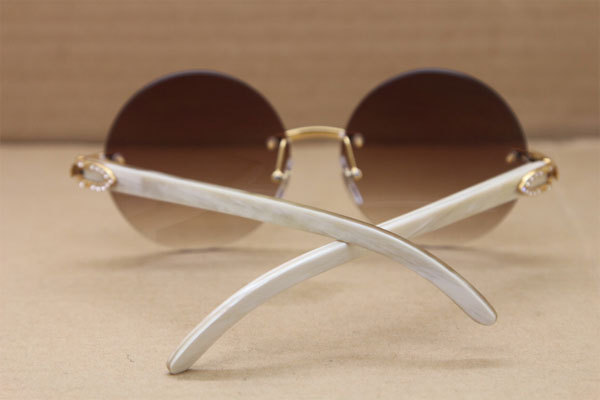 Cartier T3524012 diamond Rimless Original White Buffalo Horn in Sunglasses Gold Brown or Silver Brown Lens Size:57