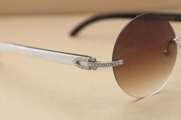 Cartier T3524012 diamond Rimless Original Black Mix White Buffalo Horn in Sunglasses Gold Brown or Silver Brown Lens Size:57