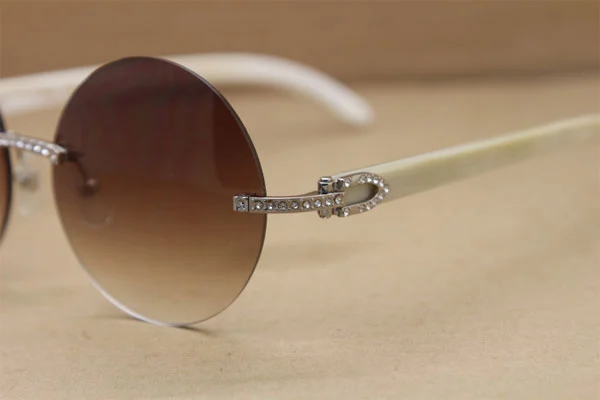 Cartier T3524012 diamond Rimless Original White Buffalo Horn in Sunglasses Gold Brown or Silver Brown Lens Size:57