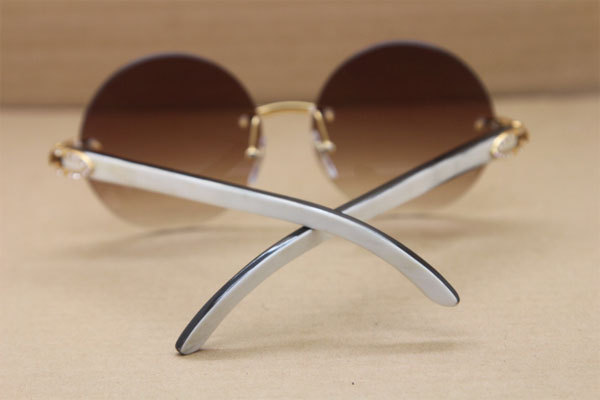 Cartier T3524012 diamond Rimless Original Black Mix White Buffalo Horn in Sunglasses Gold Brown or Silver Brown Lens Size:57