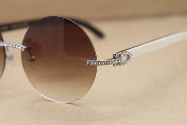 Cartier T3524012 diamond Rimless Original Black Mix White Buffalo Horn in Sunglasses Gold Brown or Silver Brown Lens Size:57