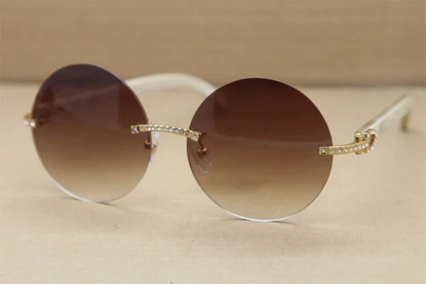 Cartier T3524012 diamond Rimless Original White Buffalo Horn in Sunglasses Gold Brown or Silver Brown Lens Size:57