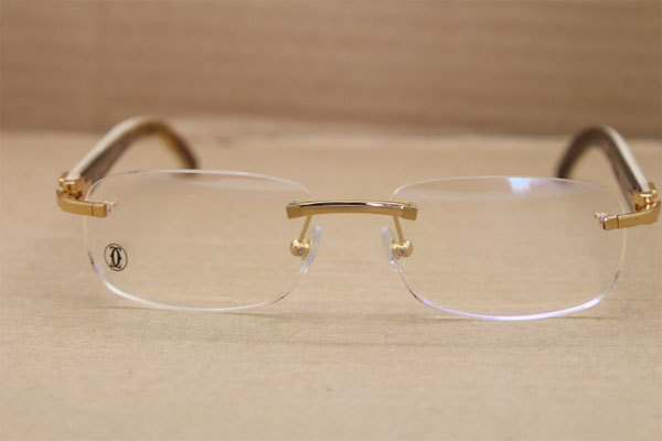 Cartier Rimless T8100864 Black Mix White Buffalo Horn Original Eyeglasses in Gold