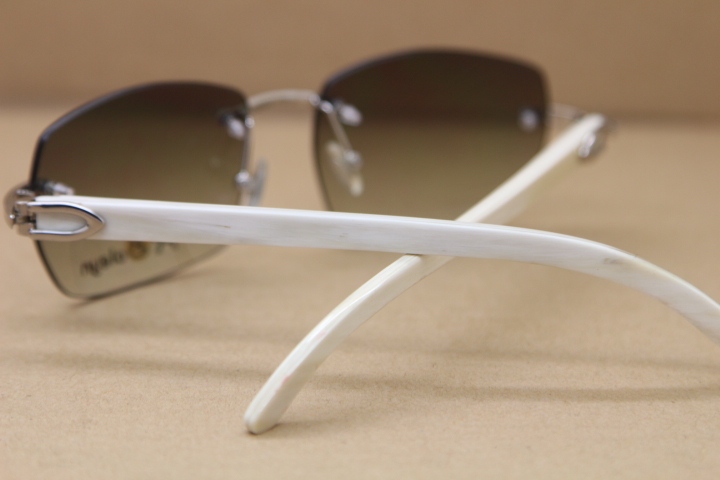Cartier Rimless Sunglasses T8100905 White Genuine Natural Sunglasses in Gold Brown Lens