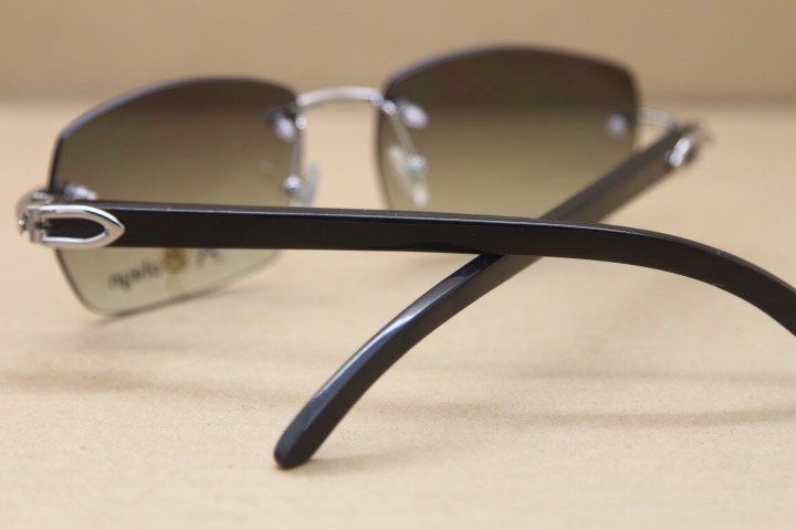 Cartier Rimless Sunglasses T8100905 Original Black Buffalo Horn Sunglasses in Gold Brown Lens