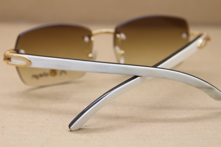 Cartier Rimless Sunglasses T8100905 White Mix Black Buffalo Genuine horn Sunglasses New Brand designer Sun Glasses in Gold Brown Lens