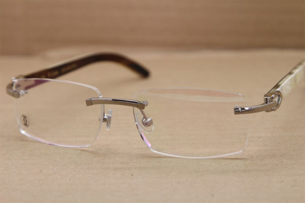 Cartier Rimless T8100907  Genuine White Inside Black Buffalo Horn Optical in Gold