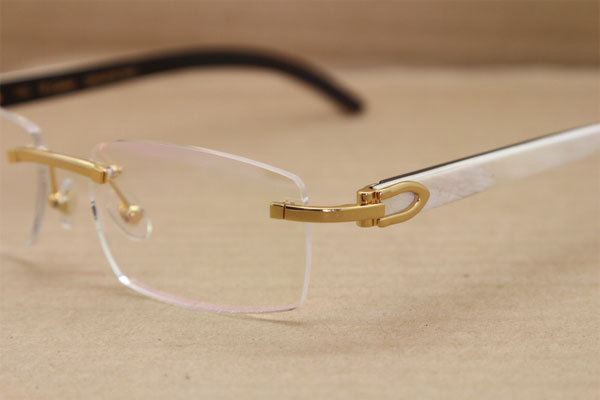 Cartier Rimless T8100907  Genuine White Inside Black Buffalo Horn Optical in Gold