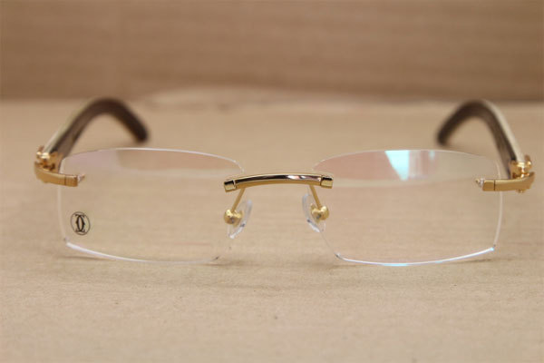 Cartier Rimless T8100903 White Inside Black Buffalo Horn Original Optical in Gold