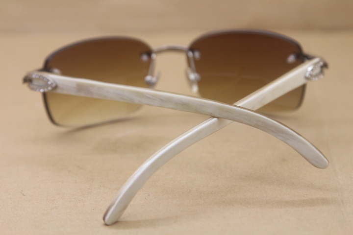 Cartier Rimless Smaller Big Stones T8200497 White Buffalo Horn Sunglasses in Silver Brown Lens