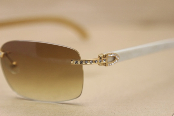 Cartier Rimless Smaller Big Stones T8200497 White Buffalo Horn Sunglasses in Silver Brown Lens