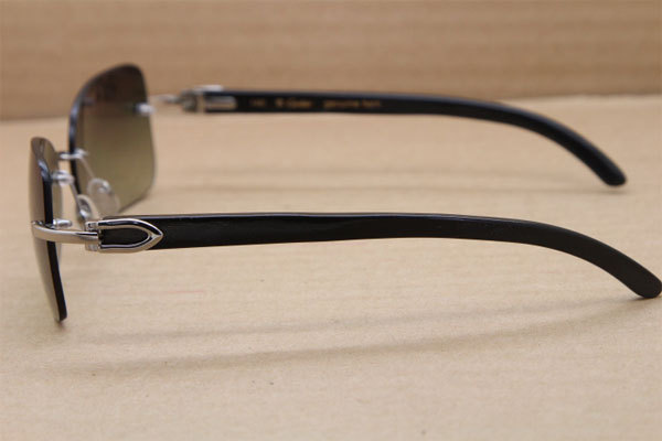 Hot Rimless T8100864 Black Buffalo Genuine horn Sunglasses Brand designer Buffalo Horn Glasses