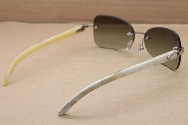 sunglasses T8100864 men luxury brand designer Rimless White Buffalo Horn Glasses Genuine Natural Sunglasses