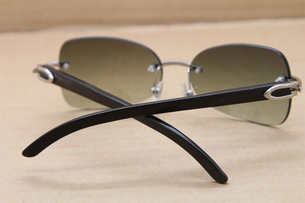 Hot Rimless T8100864 Black Buffalo Genuine horn Sunglasses Brand designer Buffalo Horn Glasses