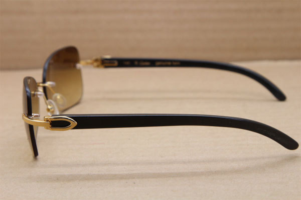 Hot Rimless T8100864 Black Buffalo Genuine horn Sunglasses Brand designer Buffalo Horn Glasses